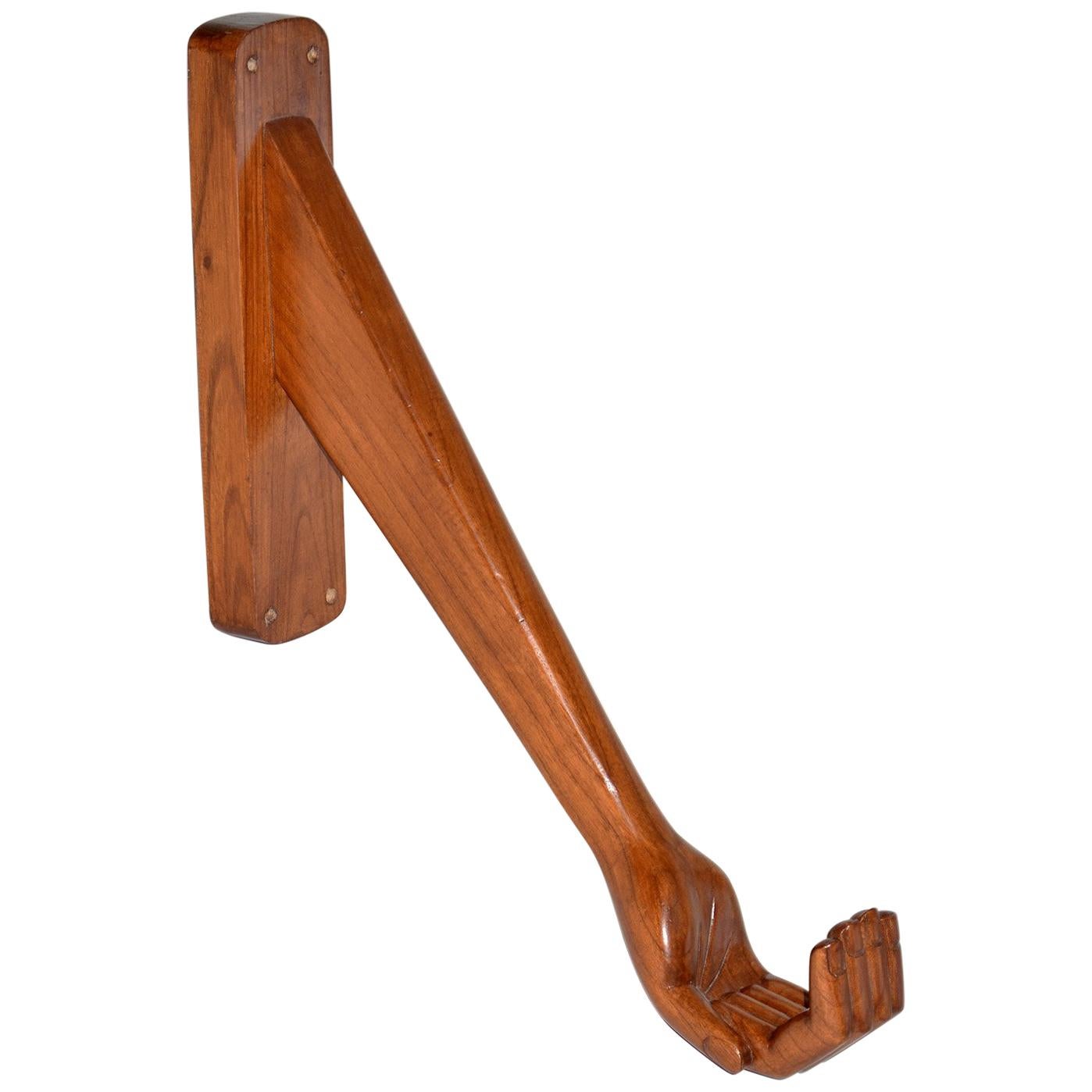 Carved Wood Hand Coat Rack or Hook, 1960s