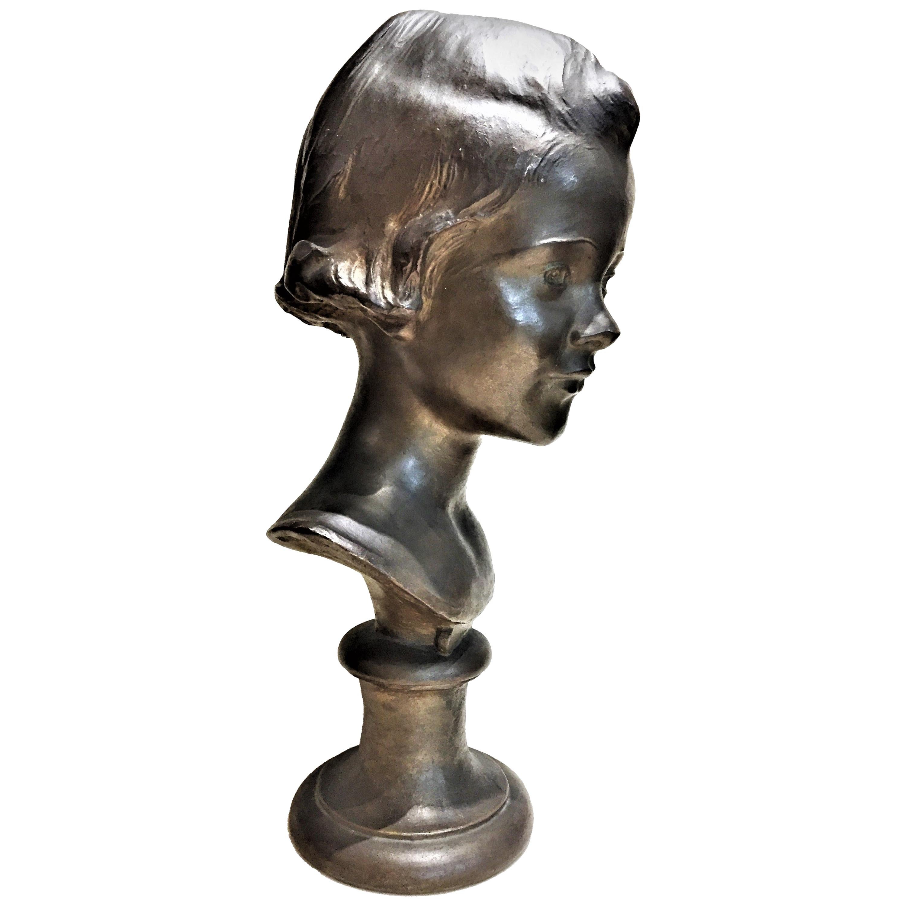 Mabel Conkling, Natalie, American Art Deco Patinated Bronze Portrait Bust, 1920s