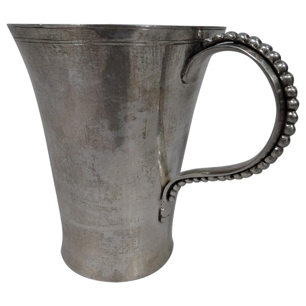 Tall and Heavy South American Silver Mug with Beaded Handle