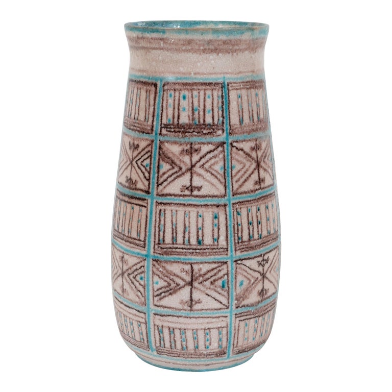 Signed Guido Gambone Mid Century Modern Hand Painted Ceramic Vase
