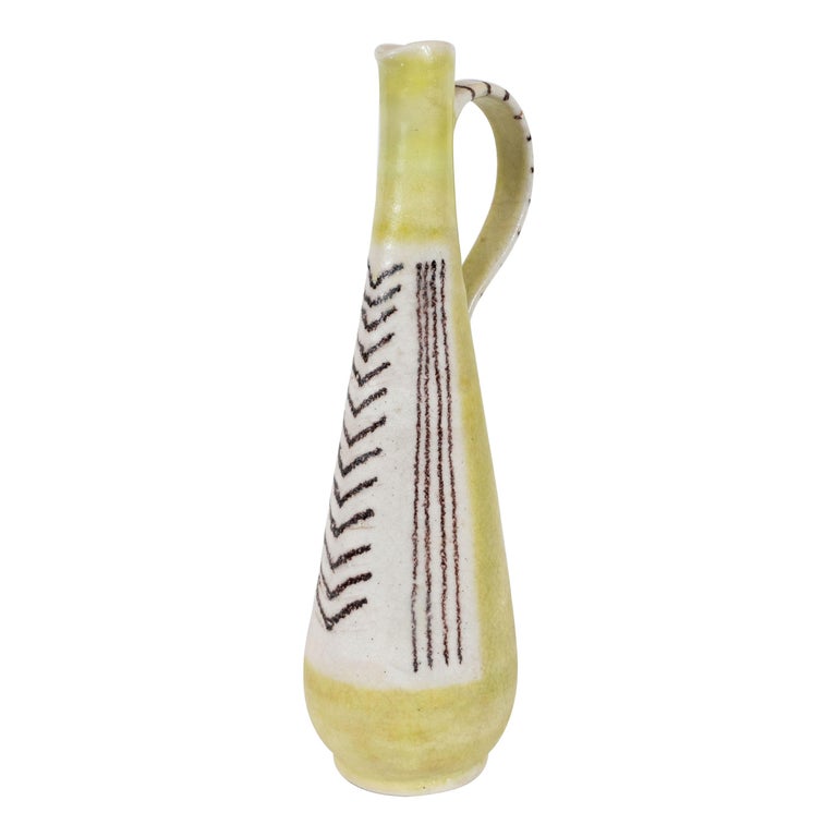 Signed Guido Gambone Mid-Century Modern Hand Crafted Ceramic Pitcher For Sale