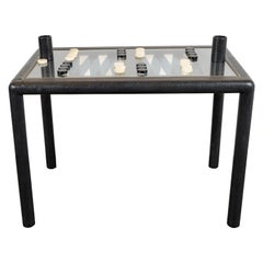 Retro Signed Karl Springer Midcentury Backgammon Table in Brass and Embossed Leather