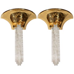 Documented Karl Springer Midcentury Polished Brass and Lucite "Purcell" Sconces