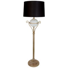 Art Deco Gilded Floor Lamp with Relief Glass Center