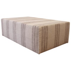 Custom Made Cube Ottoman with Natural Grainsack Style Upholstery