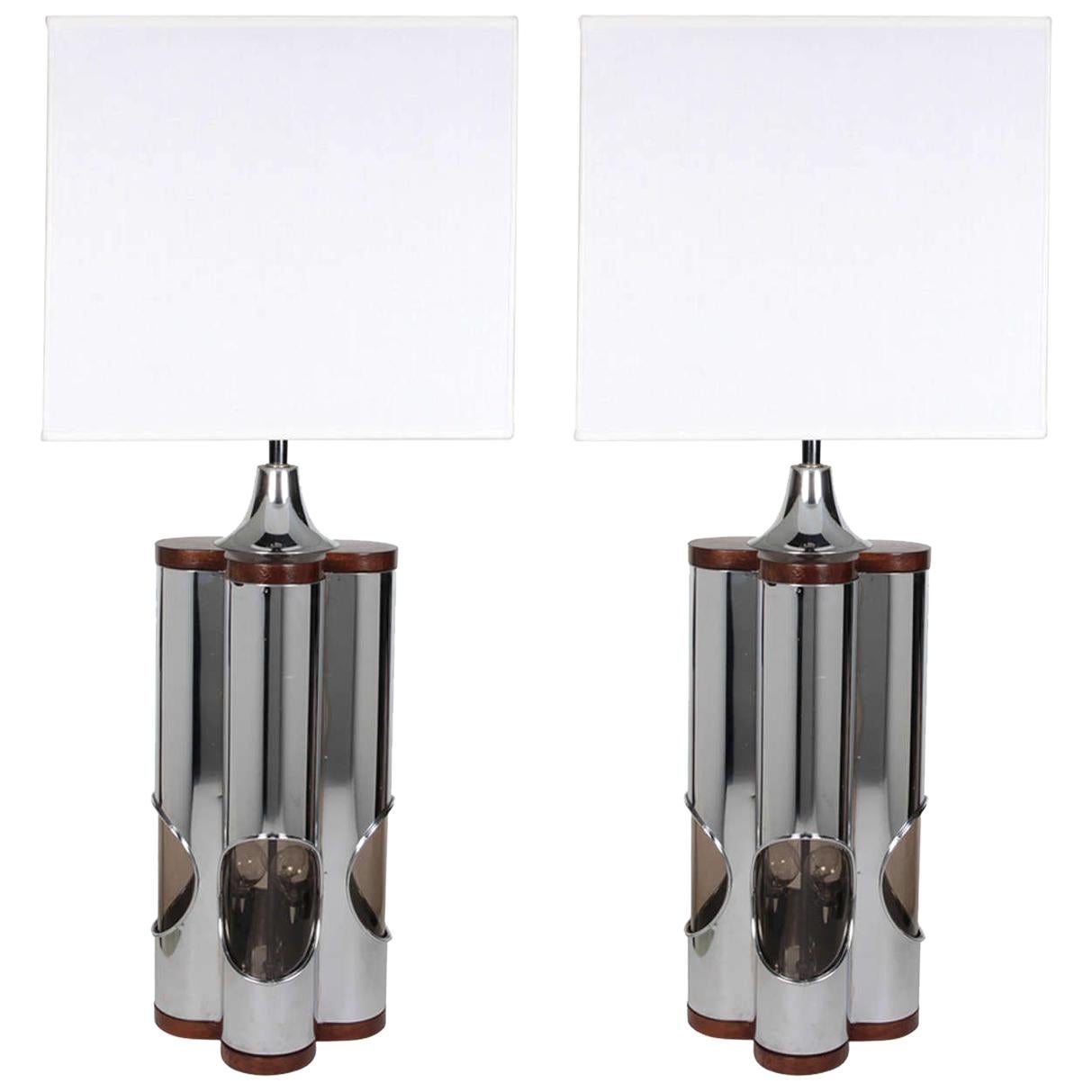 Pair of Sculptural Mid-Century Modern Chrome Lamps by Laurel, c. 1960's