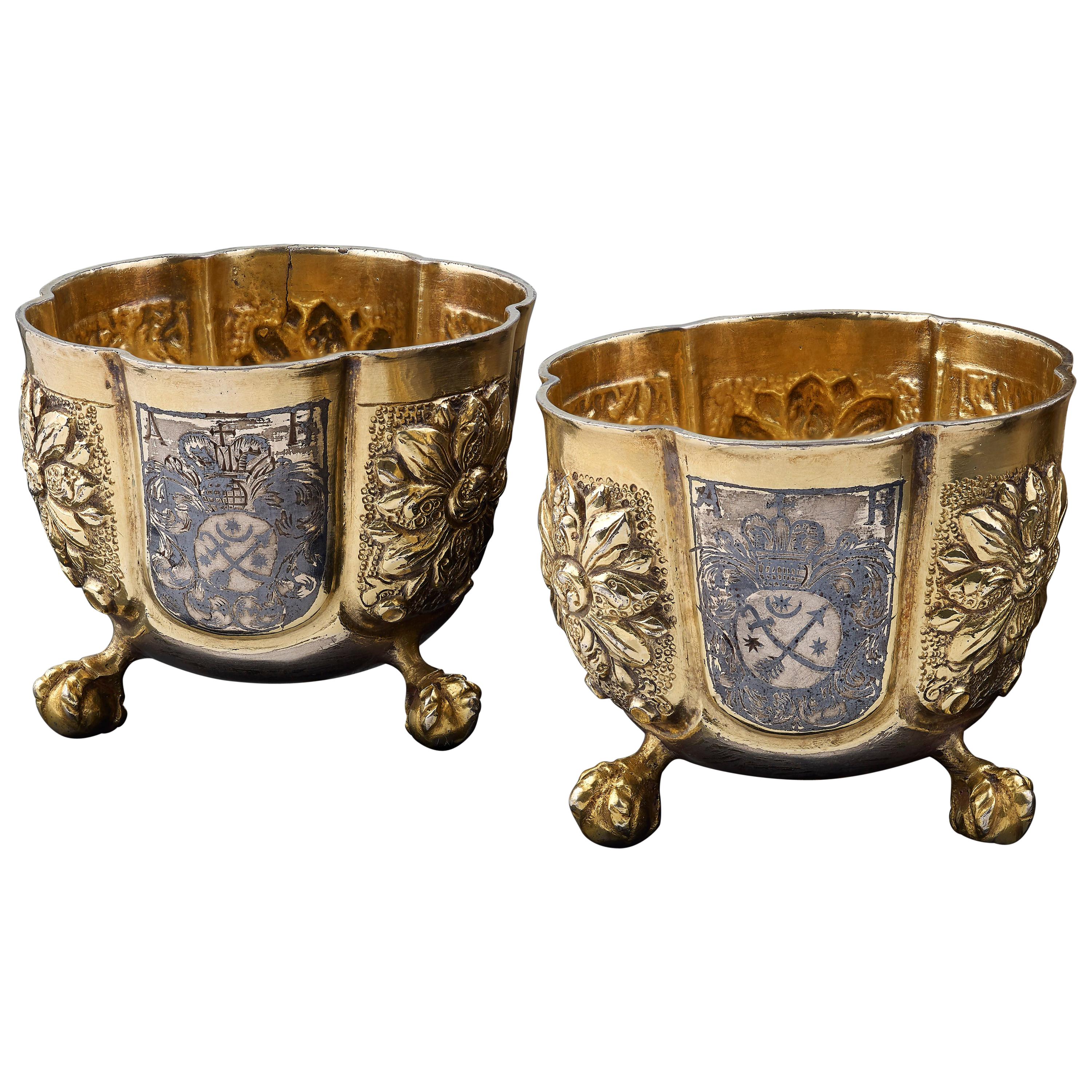 Pair of 17th Century Russian Silver Vodka Cups