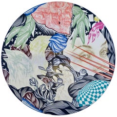 Circular Theater Pastel & Acrylic on Paper over Wood Painting Roman Eguia Skull