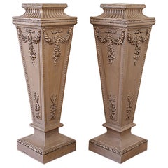 Pair of Painted Rose Swag Columns Plant Stand Pedestals