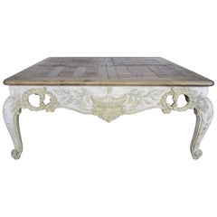 Vintage French Provintial Style Painted Coffee Table with Parque Top