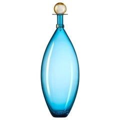 Large Handblown Glass Bottle, Turquoise Blue, Gold Leaf by Vetro Vero, in Stock
