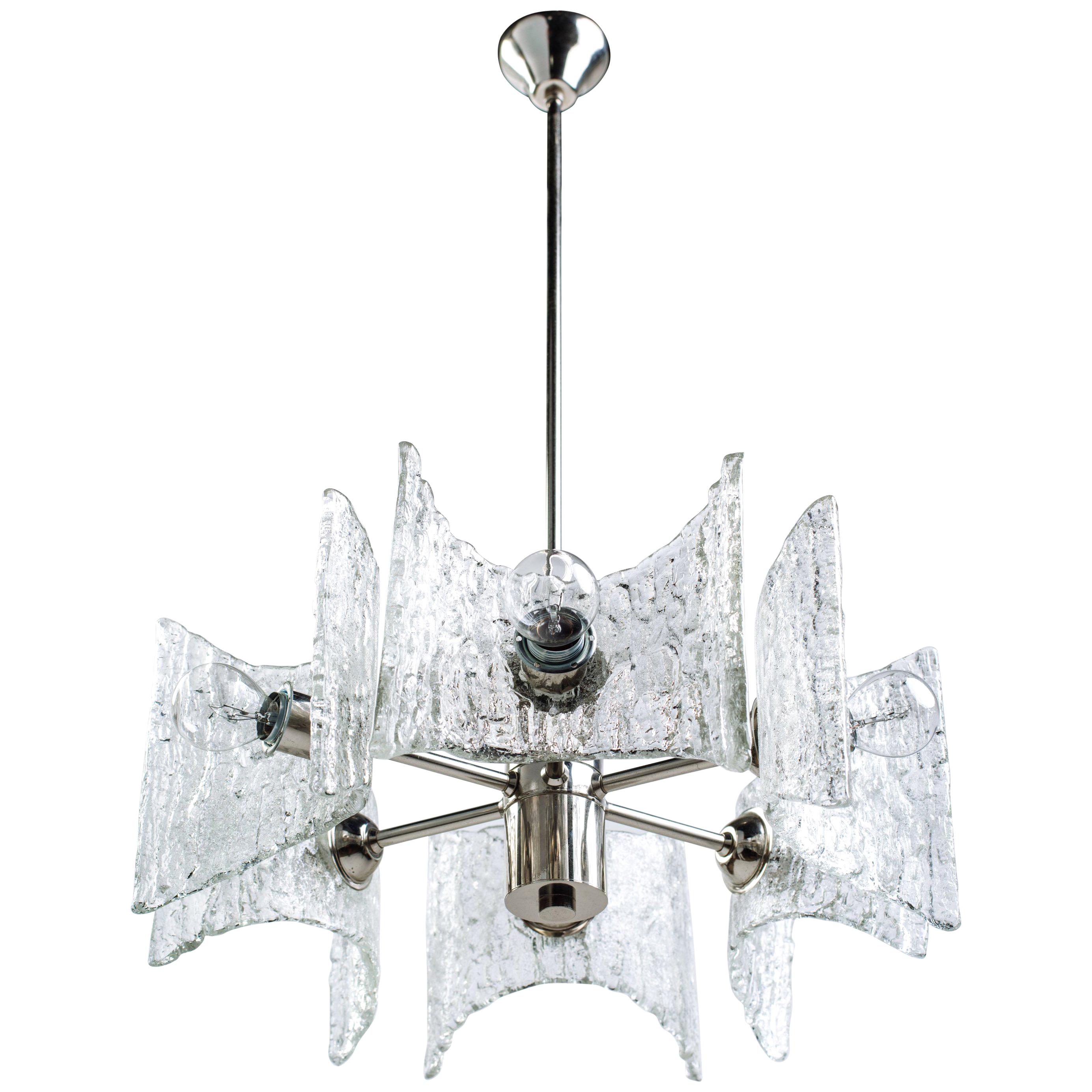 Mid-Century Modern Starburst Chandelier with Ice Glass Design by Kalmar