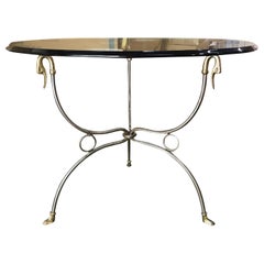 Mid-20th Century Italian Round Gueridon Table with Swans & Glass Top, circa 1970
