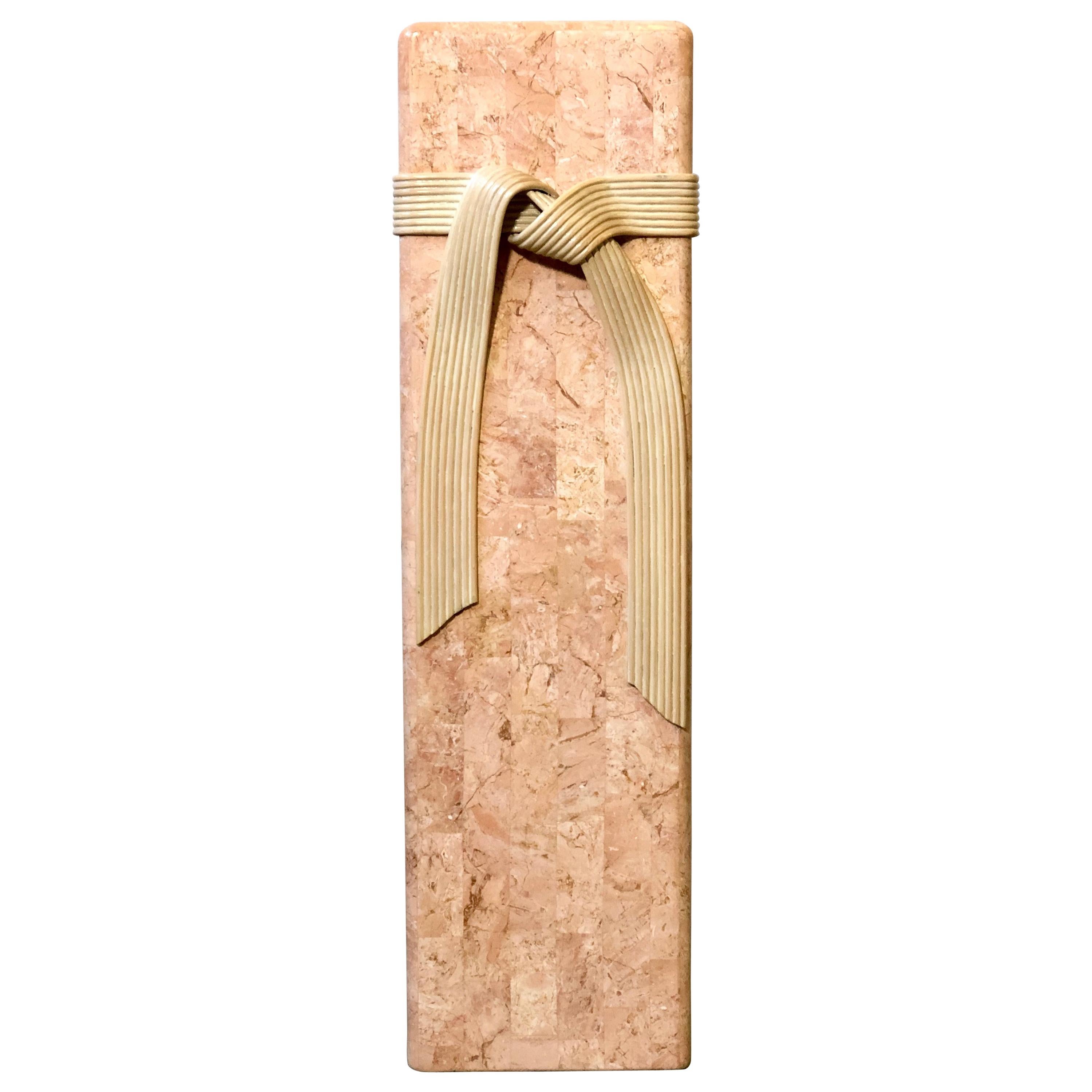 Pink Tessellated Stone Pedestal with Rattan Ribbon Tie