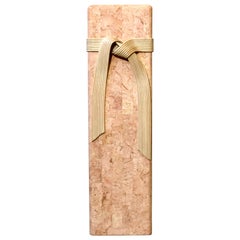 Pink Tessellated Stone Pedestal with Rattan Ribbon Tie