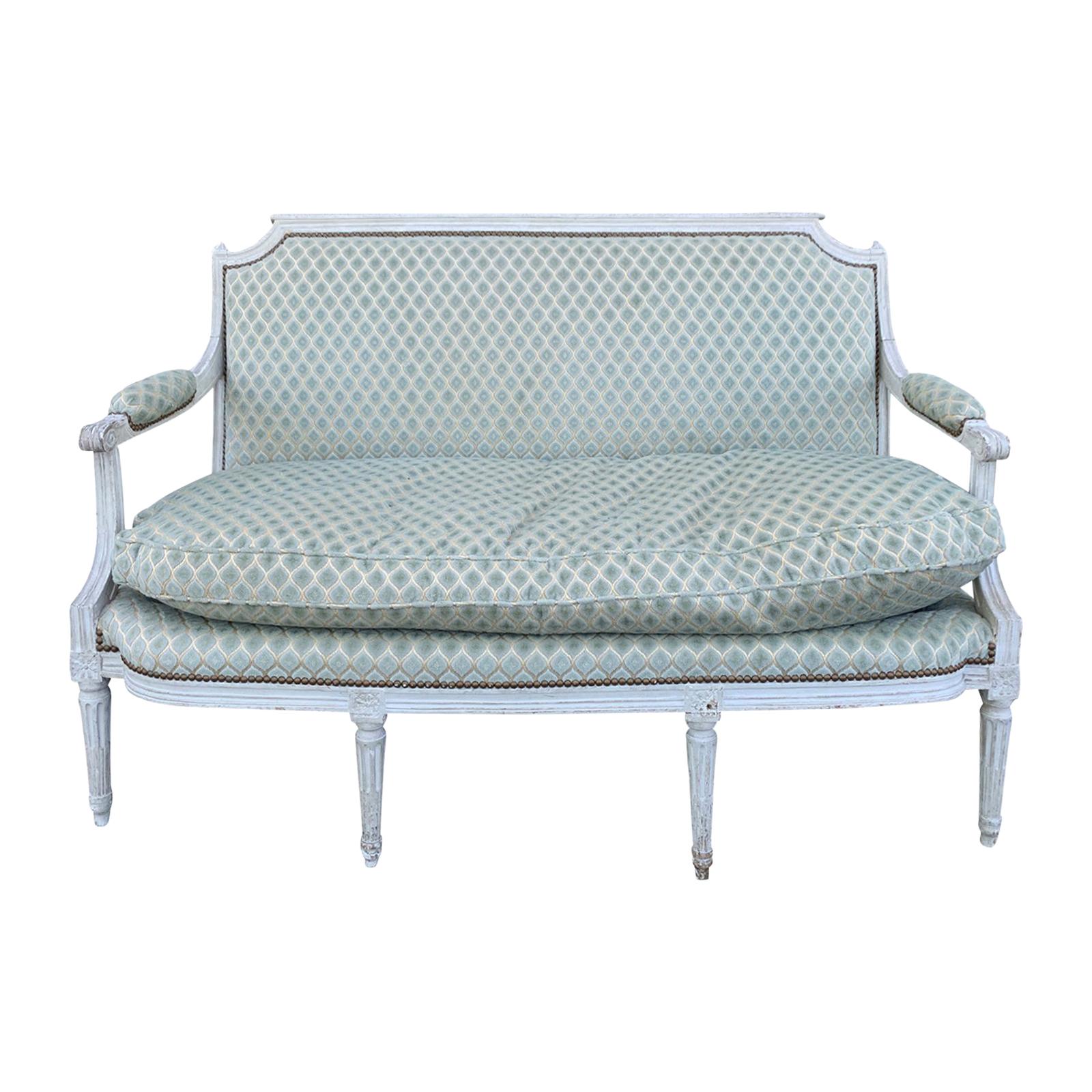 18th-19th Century French Louis XVI Style Painted and Upholstered Settee