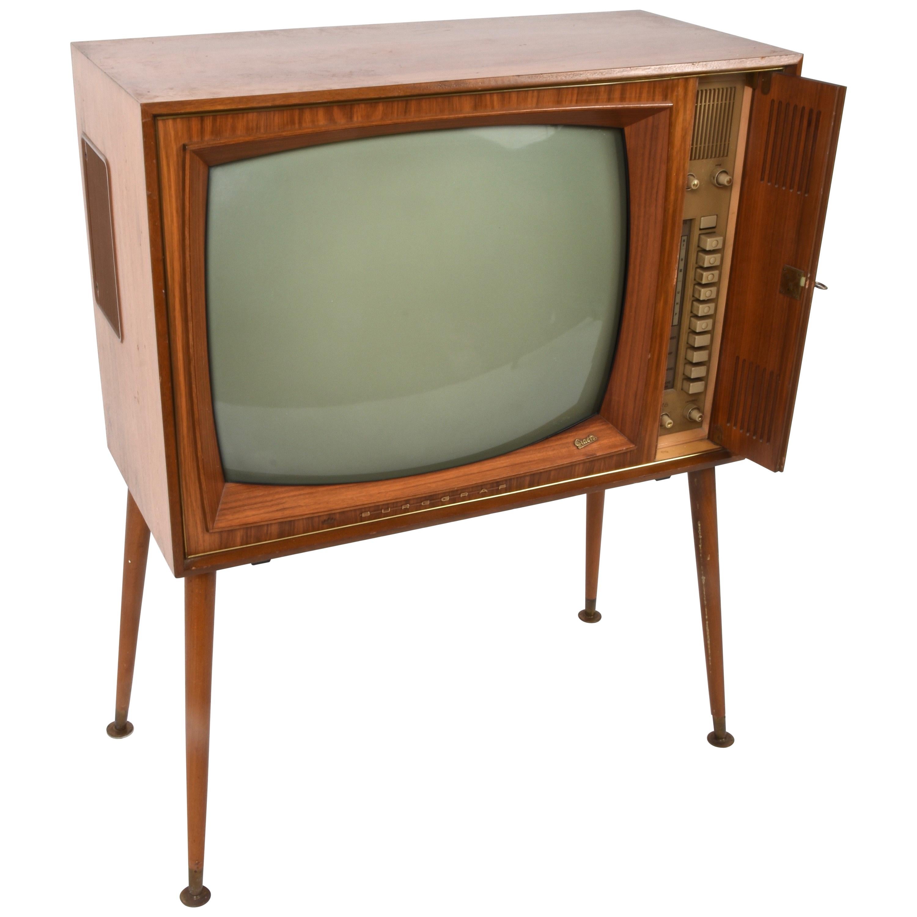 Vintage Tv Graetz Burggraf, 1960s Wooden Floor Television, Midcentury