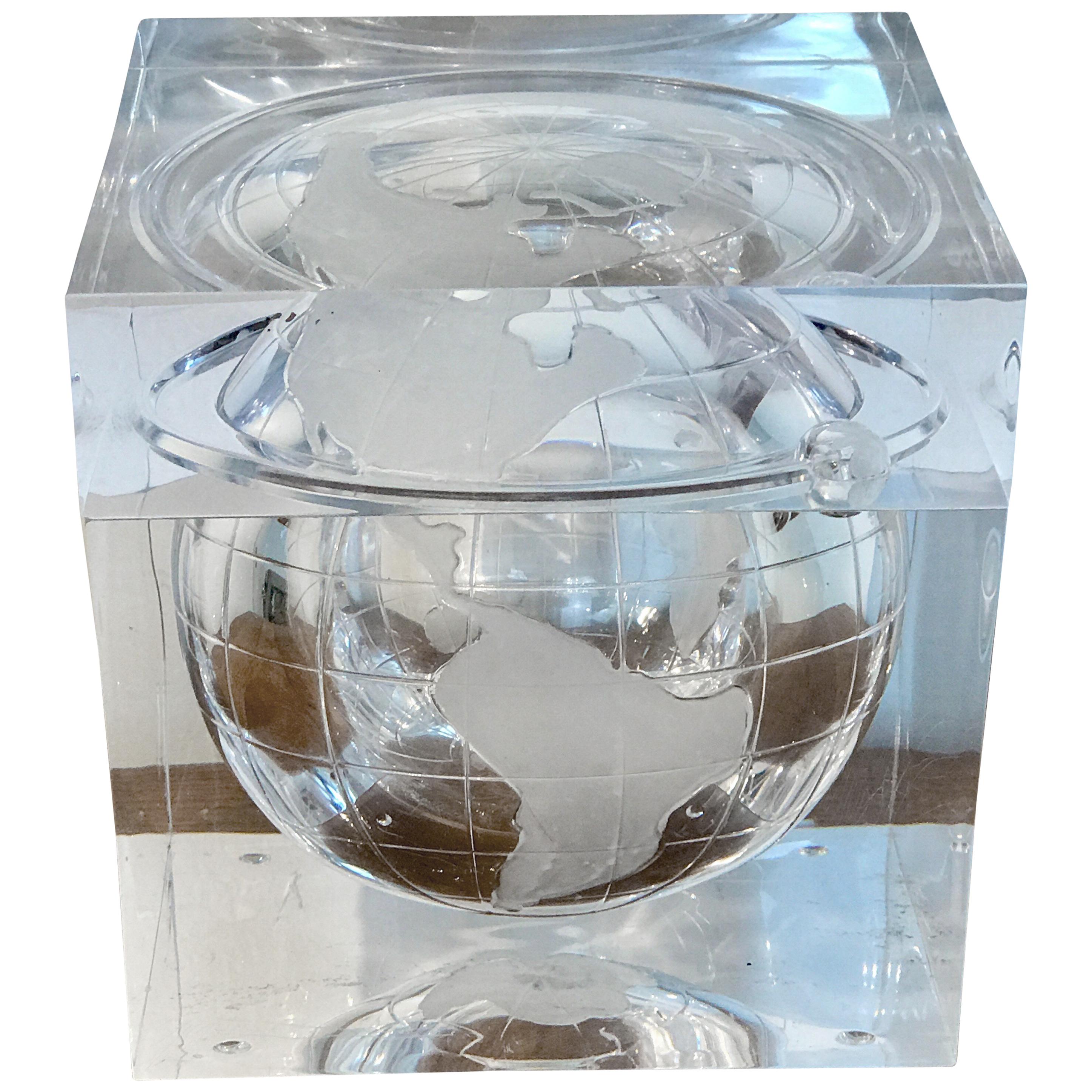 Midcentury Lucite Globe Motif Ice Bucket