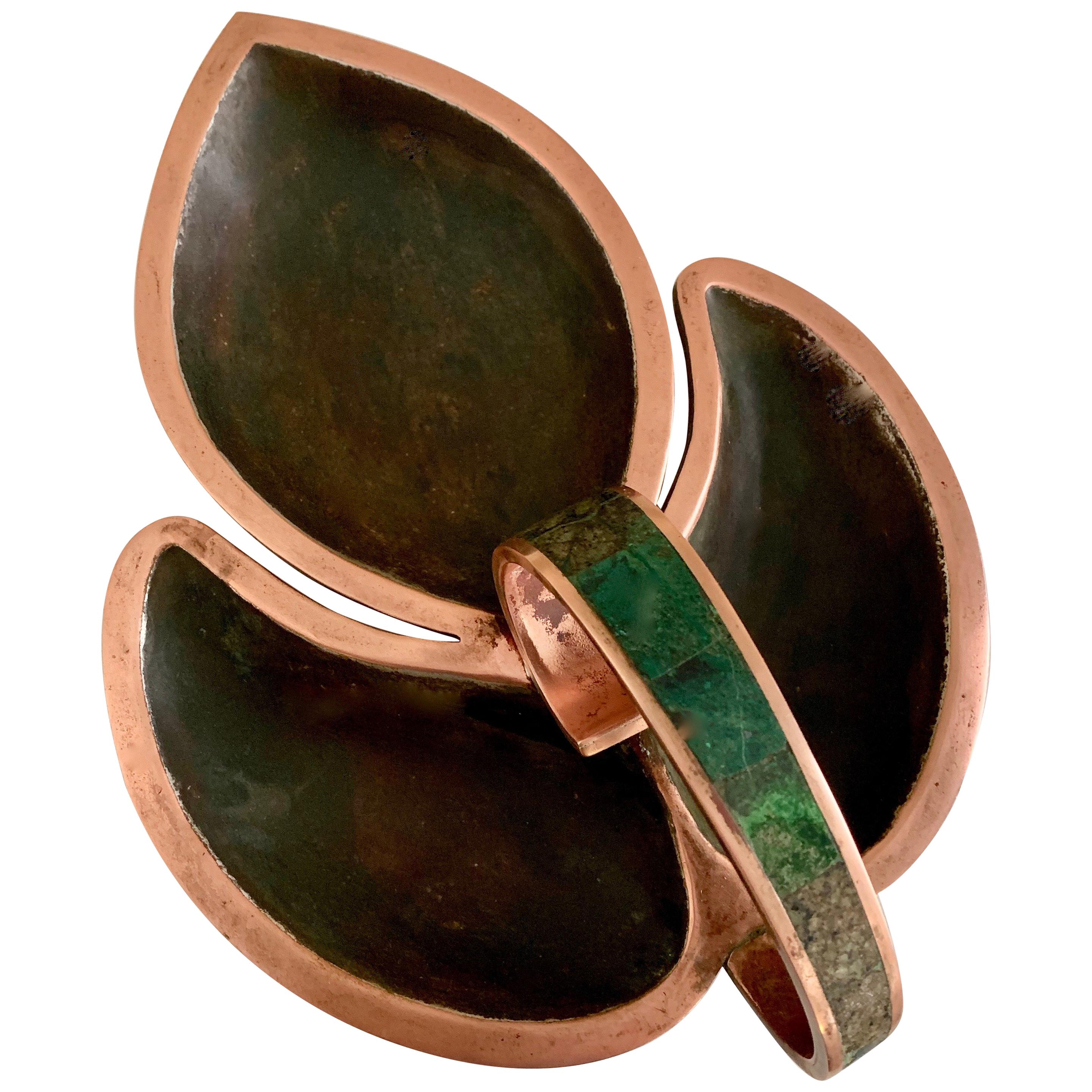 Los Castillo Three Section Copper and Malachite Handle Dish