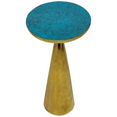 Brass and Turquoise Veneered Side Table