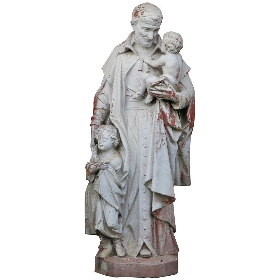 Statue Saint Vincent de Paul Style in Terra-Cotta 20th Century For Sale