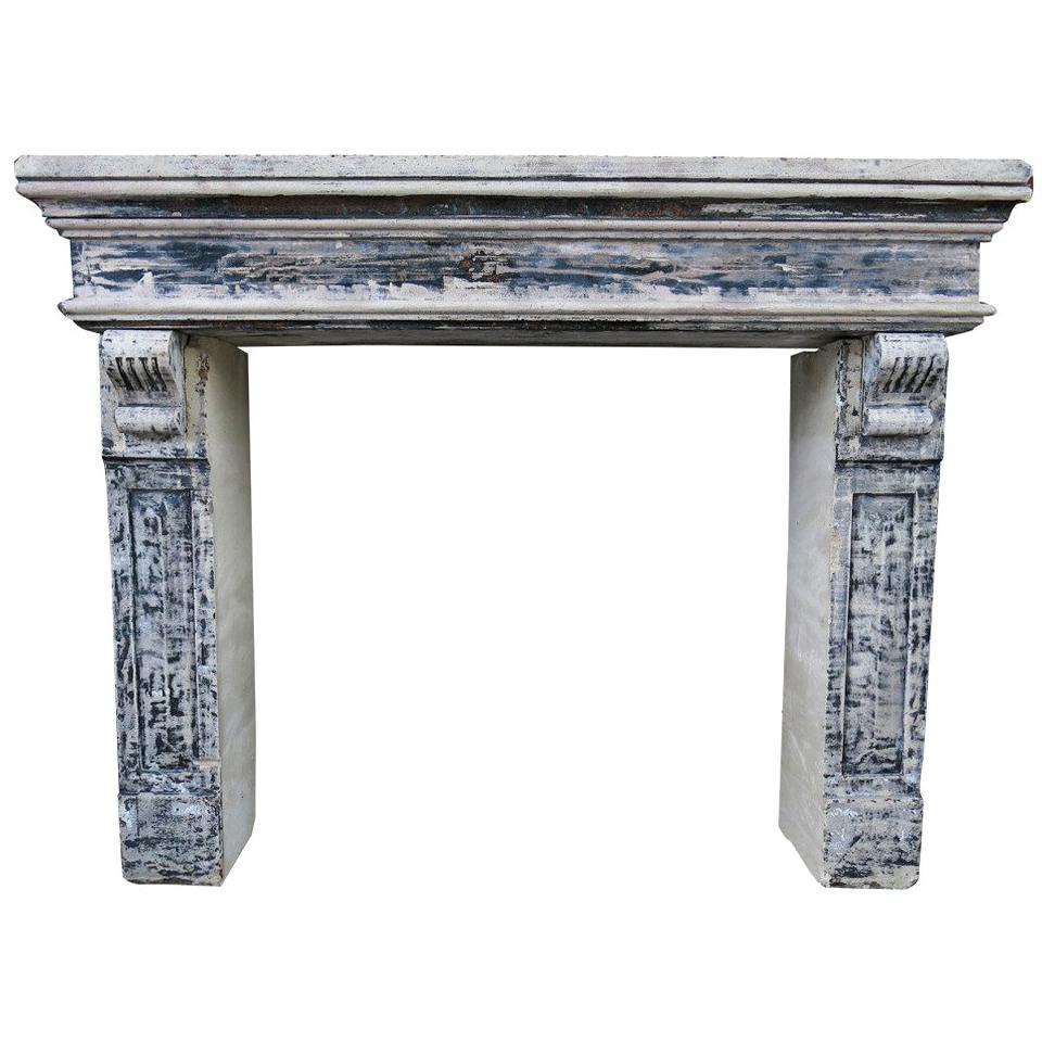 Louis XIII Style Fireplace Hand-crated in Limestone 19th Century from France. For Sale