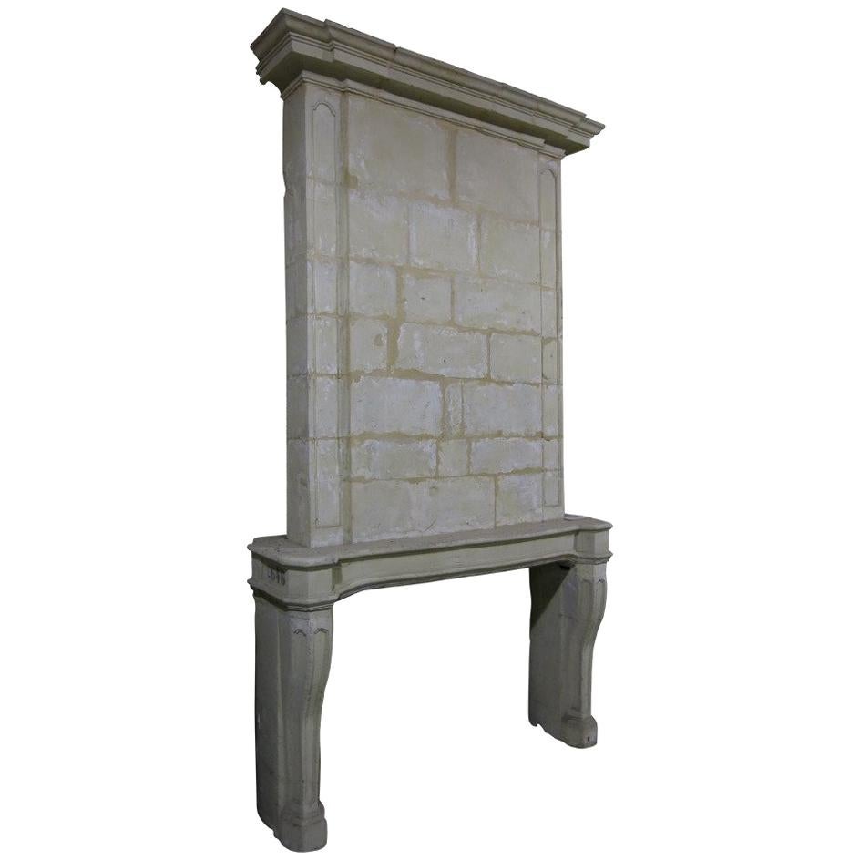 French Louis XIV Period Fireplace with Trumeau Limestone 18th C Paris-France For Sale