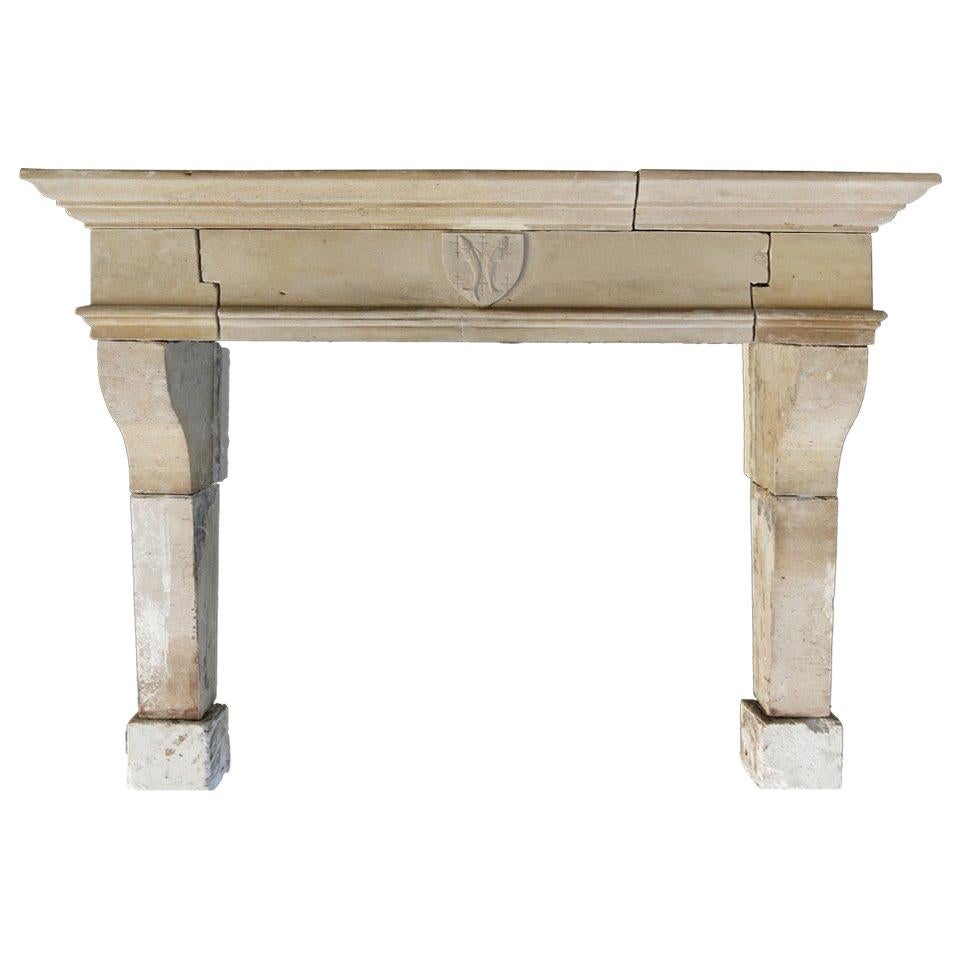 French Louis XIII "Salmon" Fireplace Hand-Carved in Limestone from France. For Sale