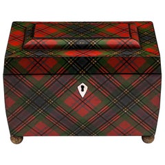 Tartan Ware McLean Antique Tea Caddy Brass Ball Feet, 19th Century