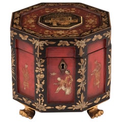 Chinese Export Red Lacquer Paktong Bone Tea Chest, 19th Century