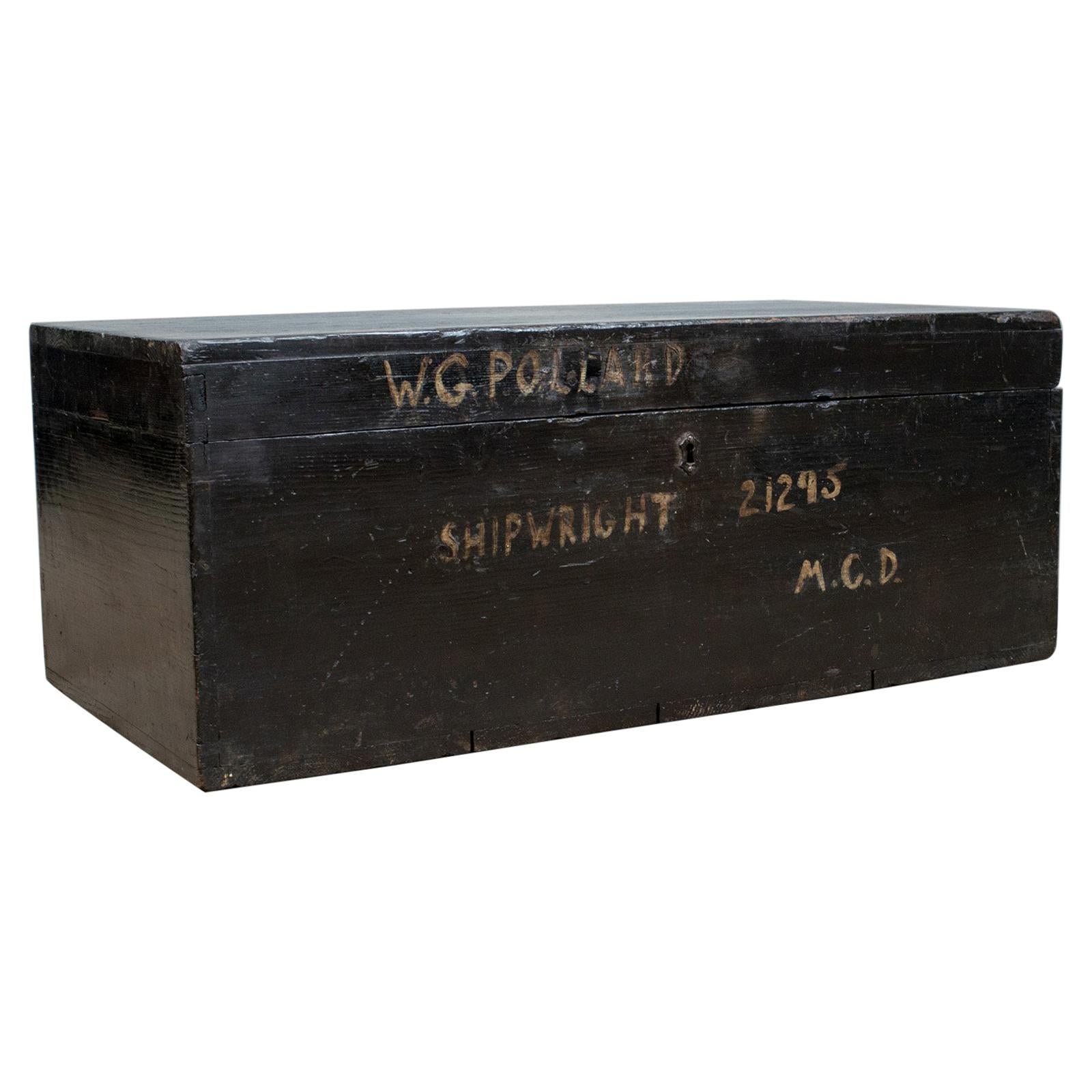 Antique Shipwright's Chest, Pine Tool Box Trunk, W.G. Pollard Early 20th Century