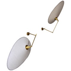 Pair of Retro Italian 1950s Large Statement Articulated Wall Lights in Brass