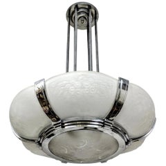 French Art Deco Pendant Chandelier Signed by Muller Freres Luneville