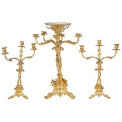 Large 19th Century Gilded Candelabra Garniture