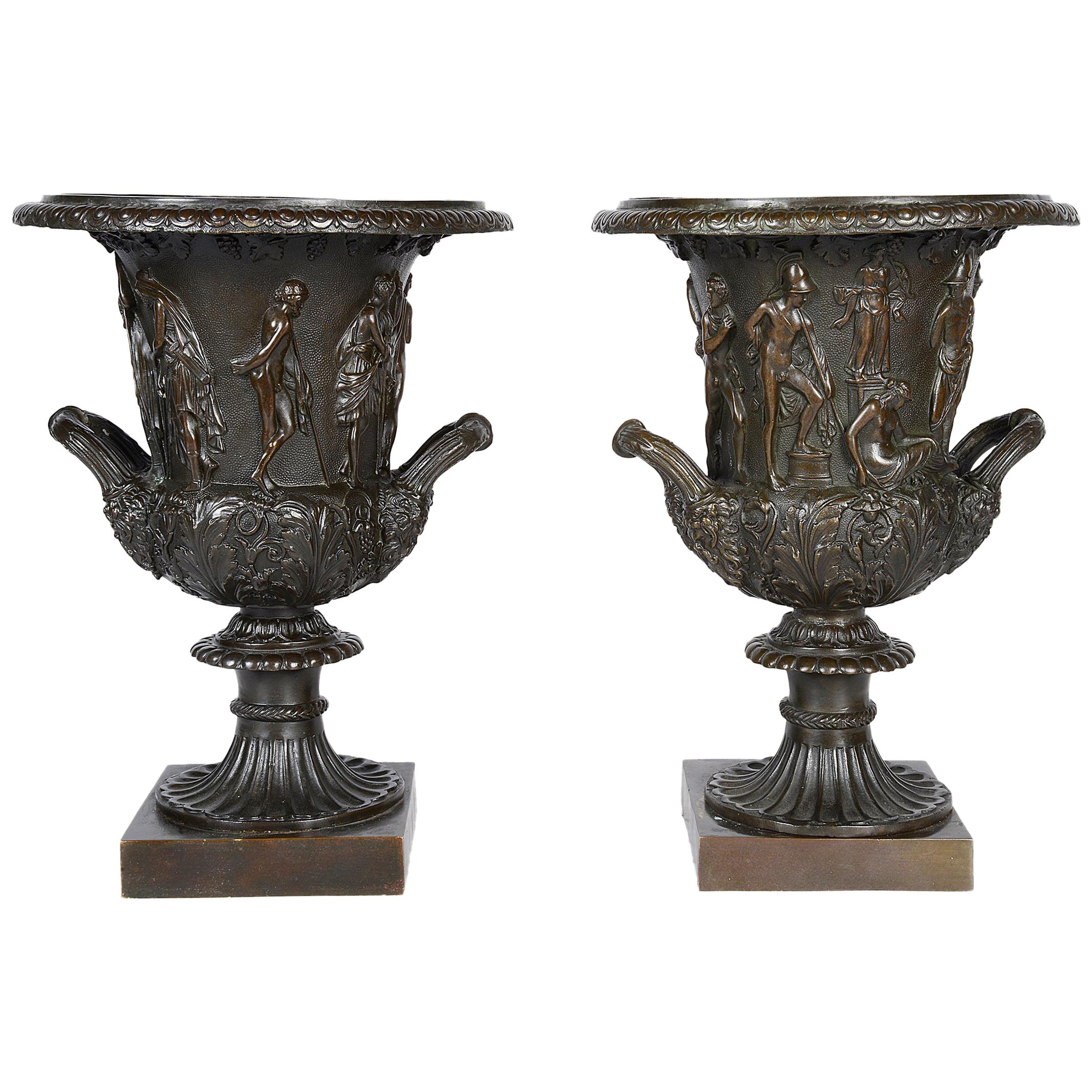 Pair 19th Century Style Classical Bronze Urns