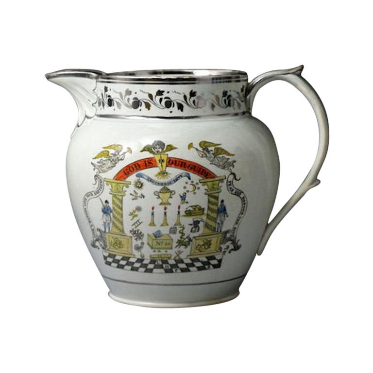 Staffordshire Pottery Pitcher with Silver Luster Decoration, Early 19th Century For Sale