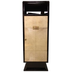 1930s French Art Deco Cabinet in Parchment and High Gloss Black Piano Lacquer