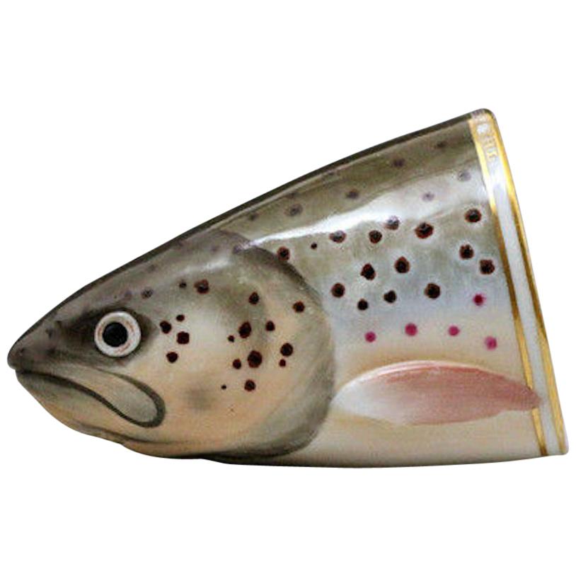 Derby Porcelain Stirrup Cup in the Form of a Trout's Head, 19th Century For Sale