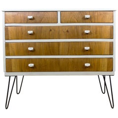 Mid-Century Modern Chest of Drawers with Walnut Veneer Drawers and Gray Base