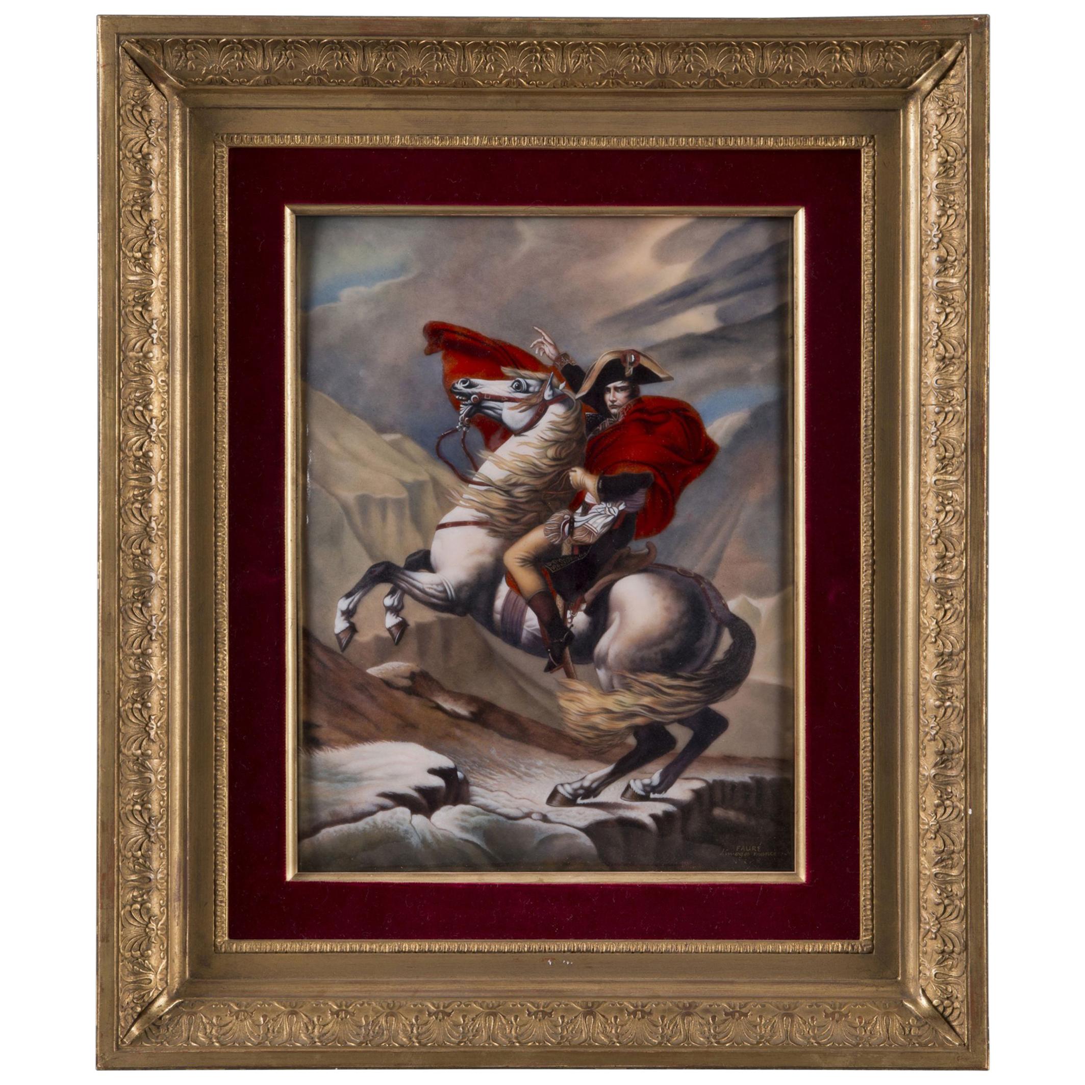 Enamel Plaque Depicting Napoleon Crossing the Alps, by Camille Fauré, circa 1930 For Sale