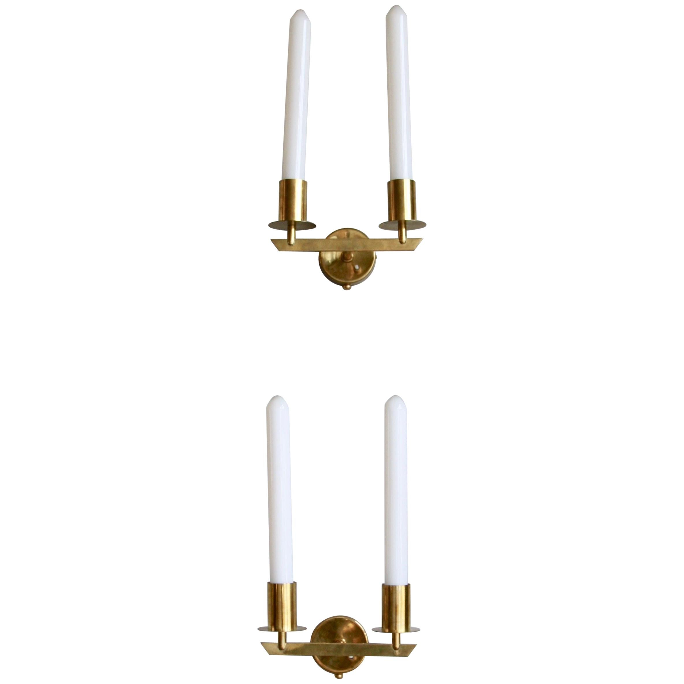 Pair of Wall Sconces in Brass Designed and Made by Itsu Oy, Finland, circa 1950 For Sale