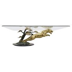 Retro Brass, Bronze and Marble Panther Table Attributed to Maison Jansen, 1970s