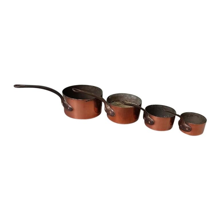 Early 20th Century French 4-Piece Copper Pan Set For Sale