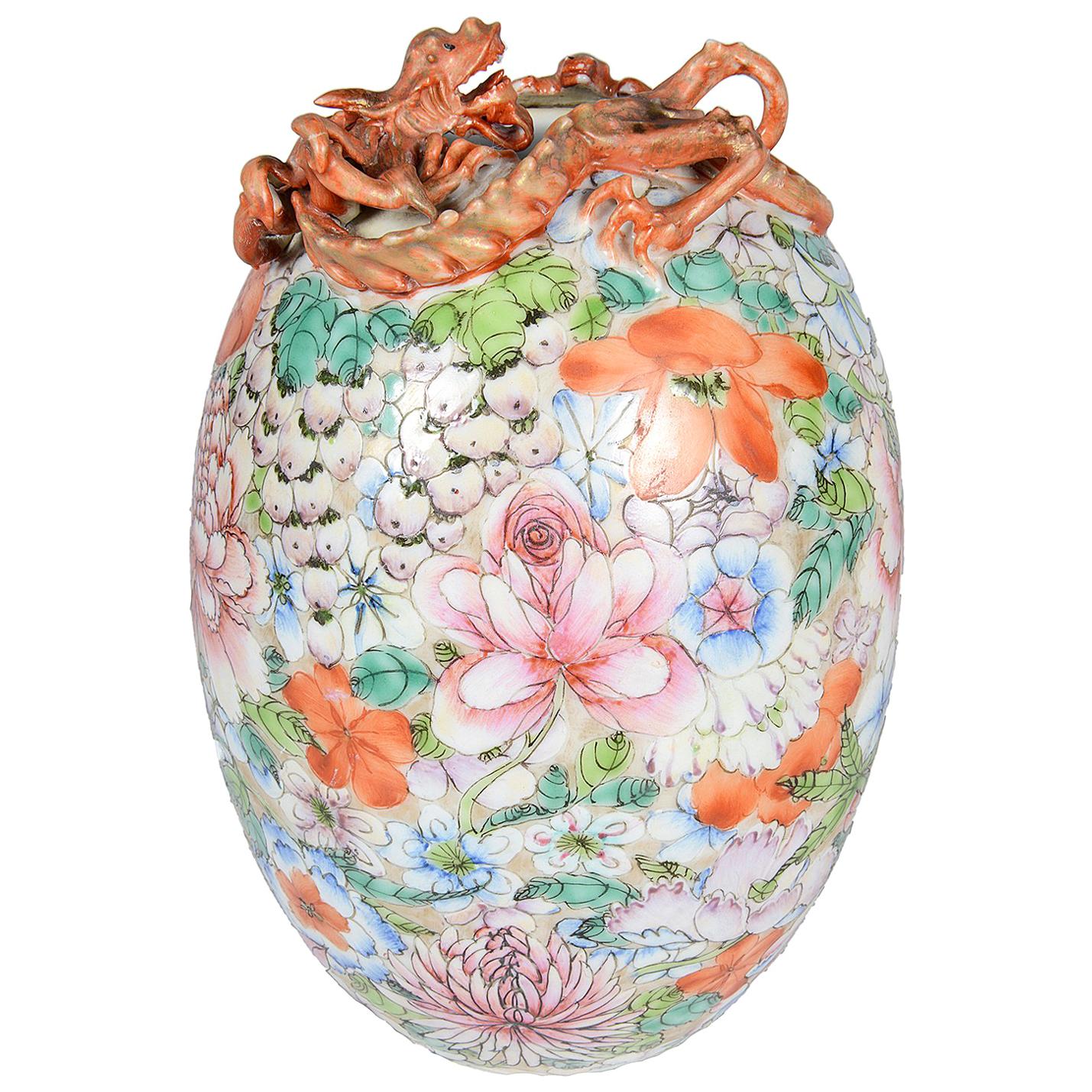 Chinese Millie Fleur Porcelain Vase, circa 1910