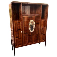Real Wood Veneer Art Deco Cabinet with Inlays in Style of Jacques Emile Ruhlmann