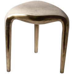 Sigorney Stool in Cream Shagreen and Bronze-Patina Brass by R&Y Augousti