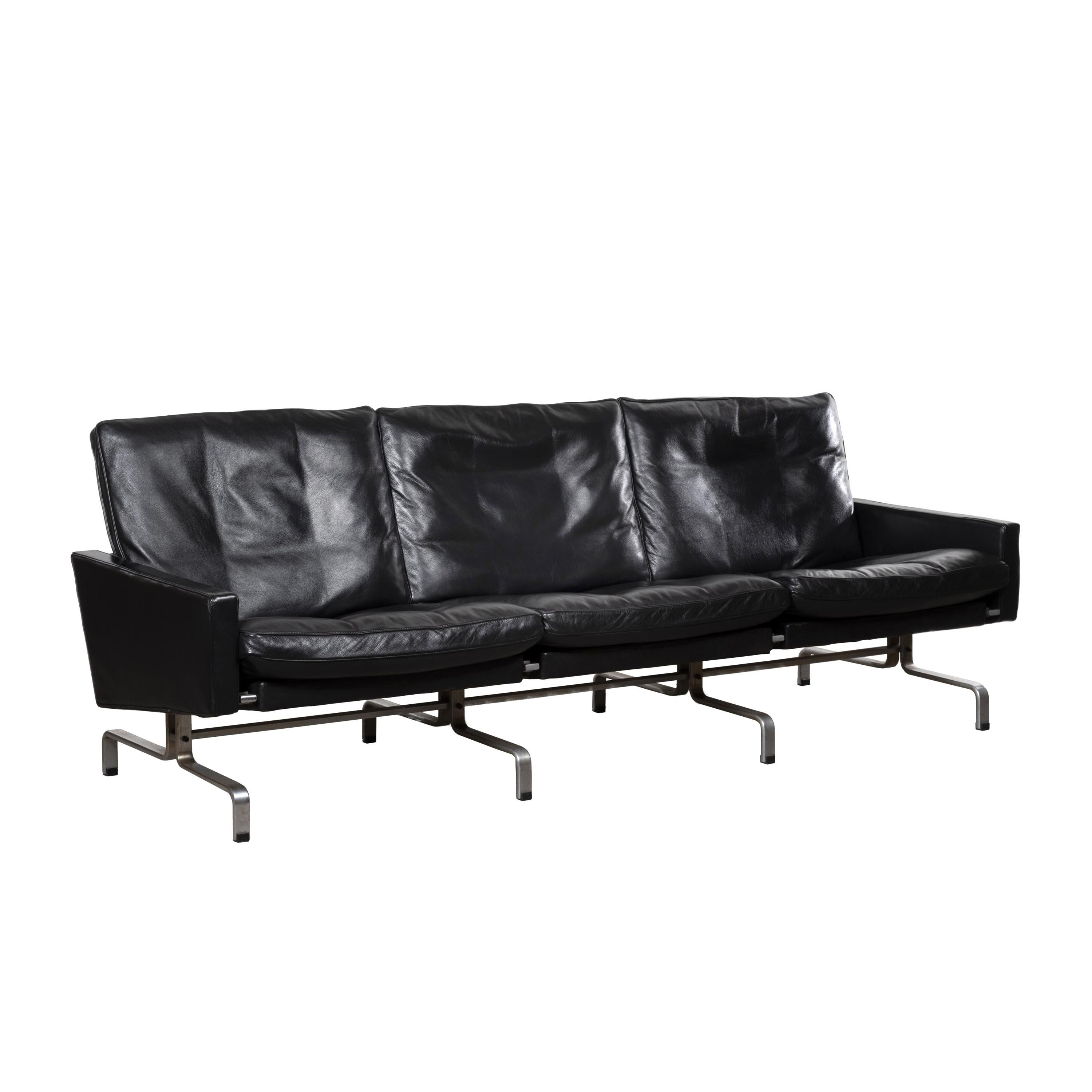Poul Kjaerholm PK31 Sofa in Black Leather for E Kold Christensen, Denmark