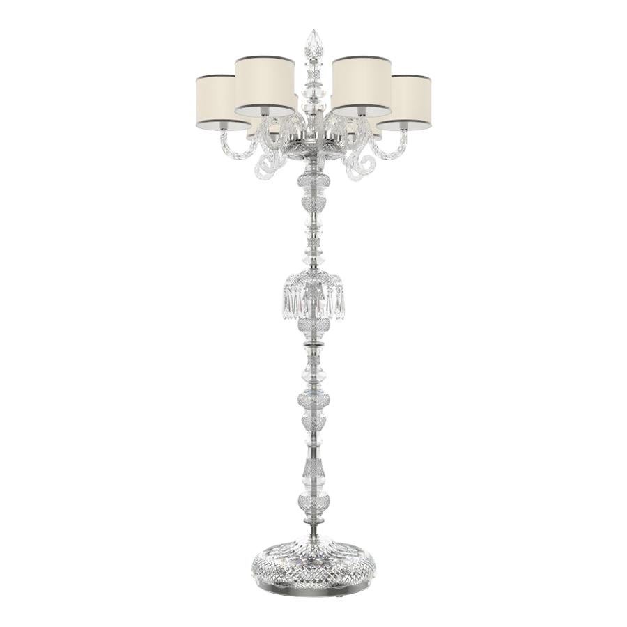 Diamante Neoclassical Crystal Floor Lamp with Lampshades For Sale