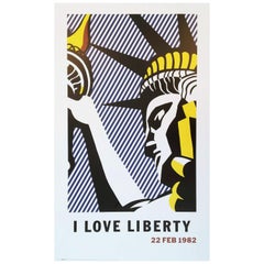 Vintage Roy Lichtenstein 'I Love Liberty' Rare Original 1982 Poster Print on Wove Paper
