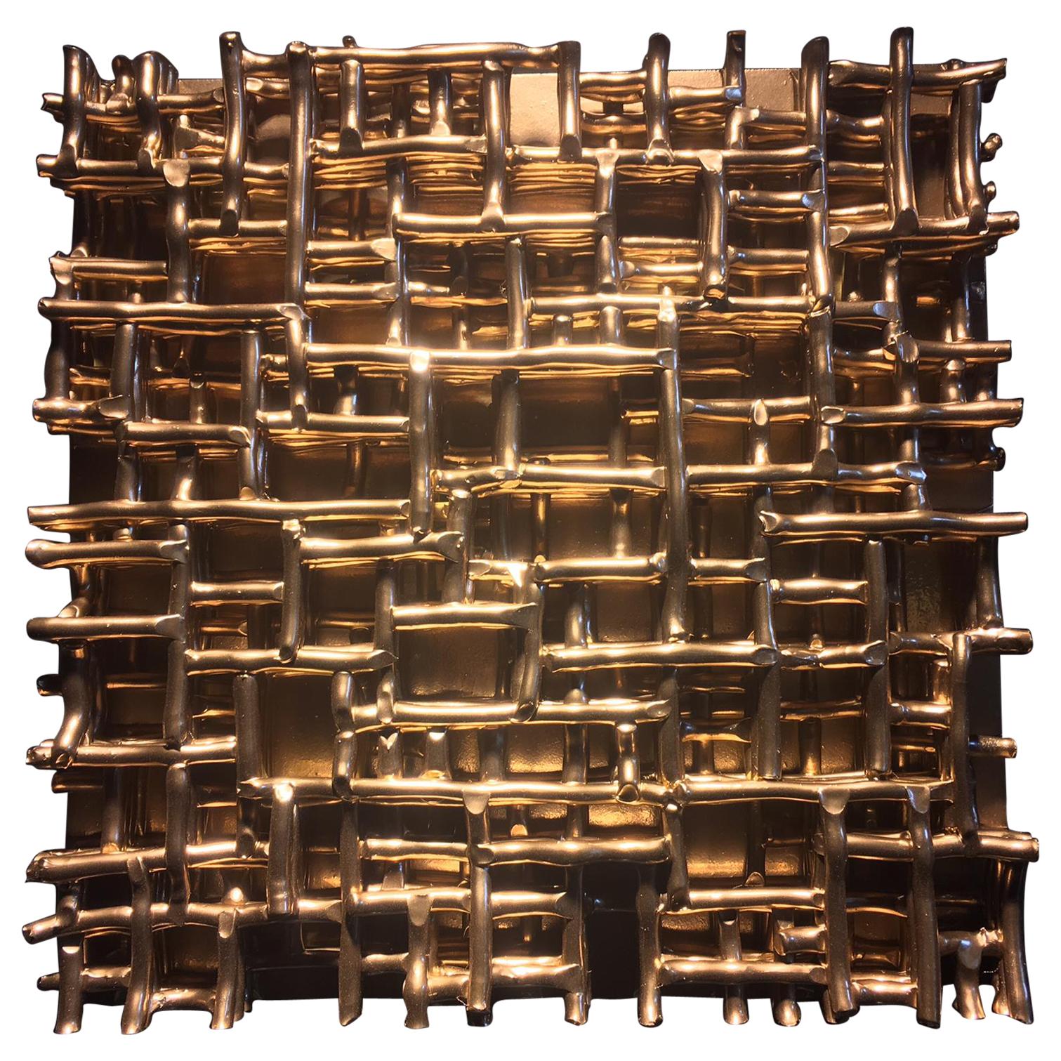 Contemporary Art, Minimal and Zero Art, Acrylic Fiber Weave Sculpture Gold For Sale